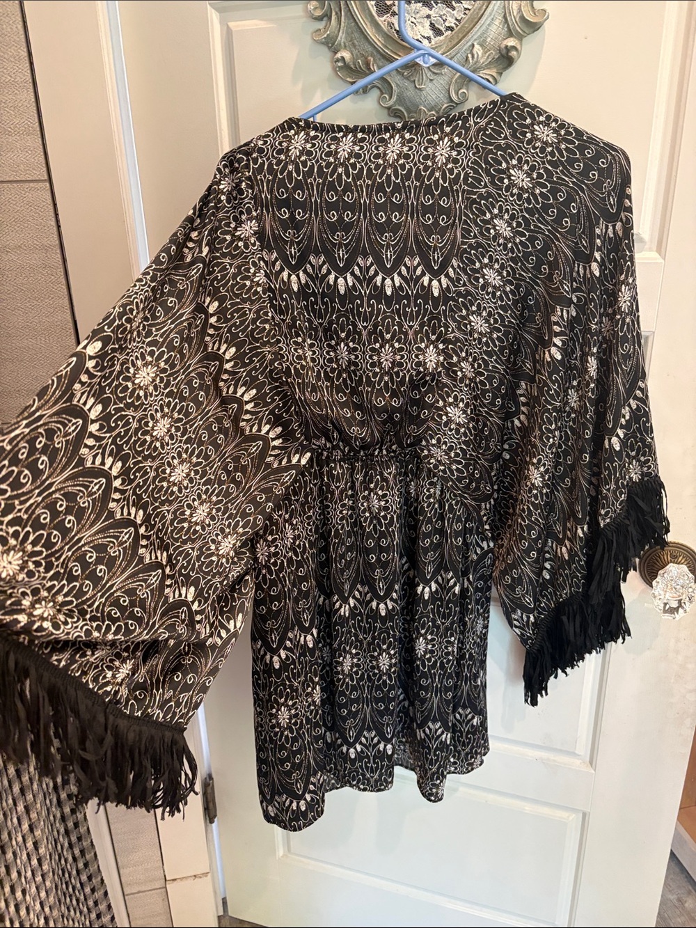 Black & Cream Boho Fringe Dress
